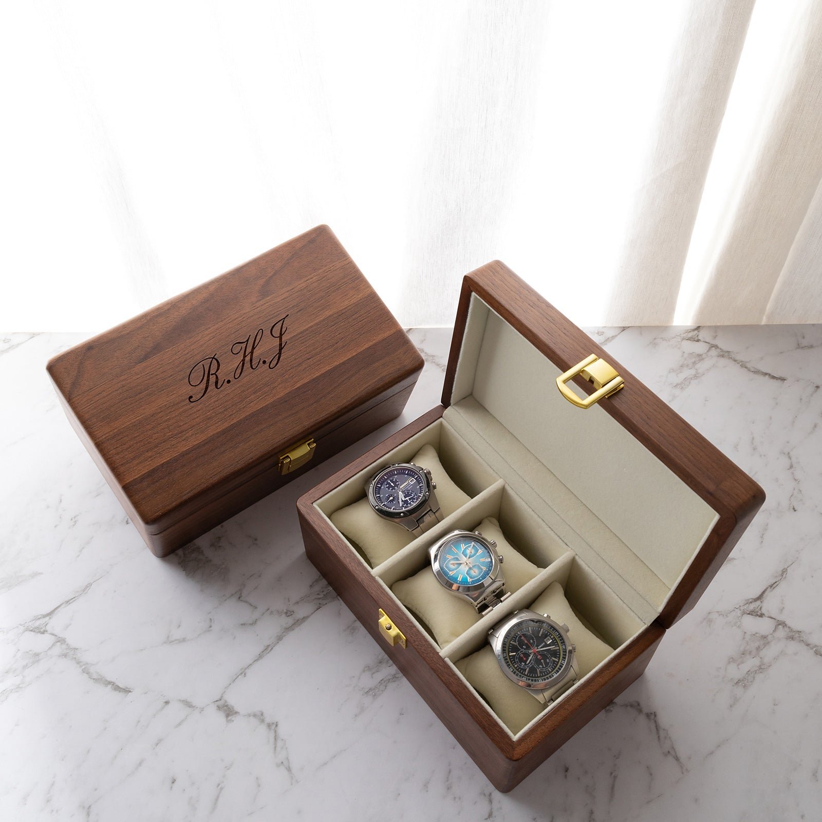 Personalised Watch Box Gift Walnut Finish