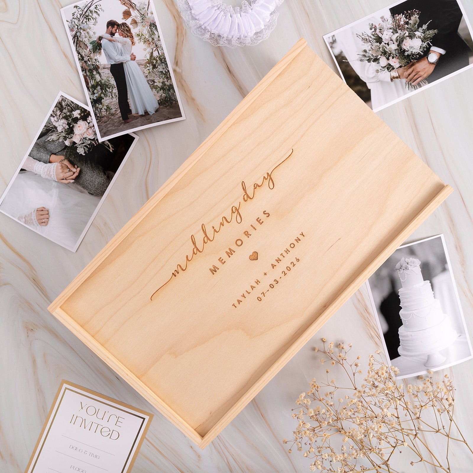 Natural Pine Engraved Wedding Keepsake Box