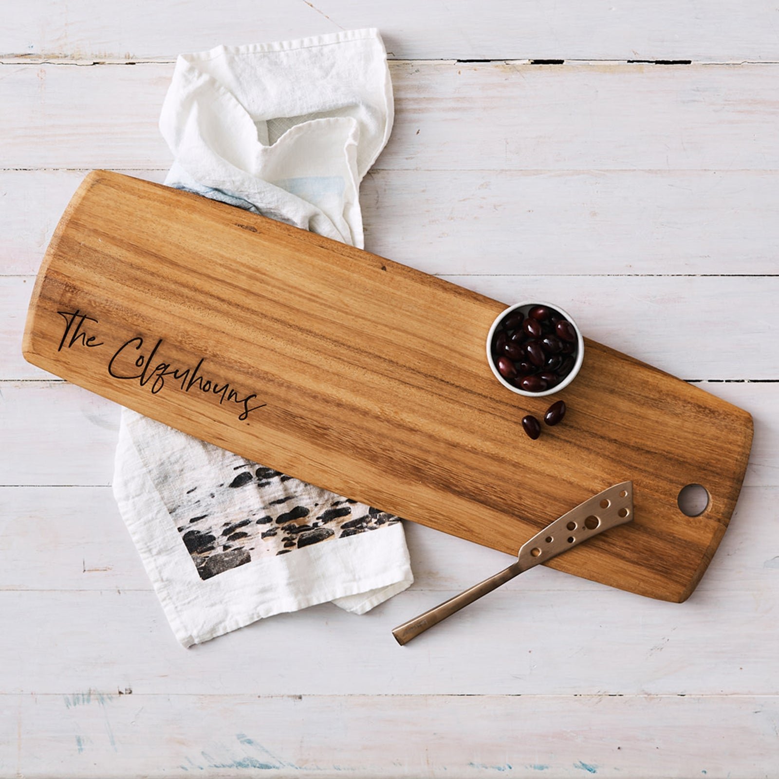 Engraved Acacia Wood 62cm Tapas Serving Board Wedding Gift