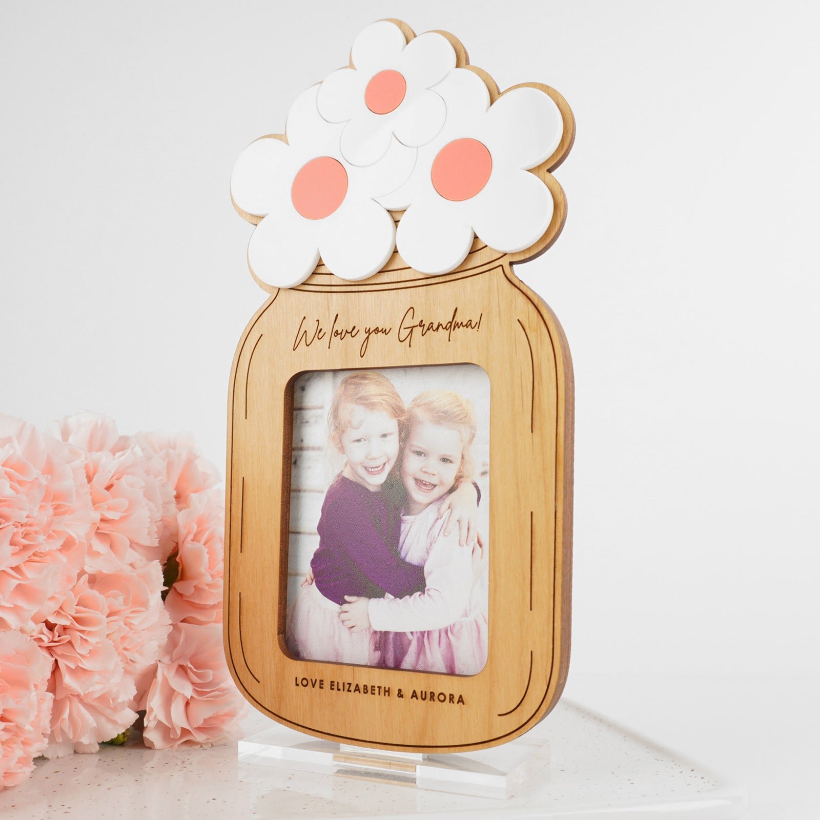Photo Printed Wooden Flower Mason Jar with Stand