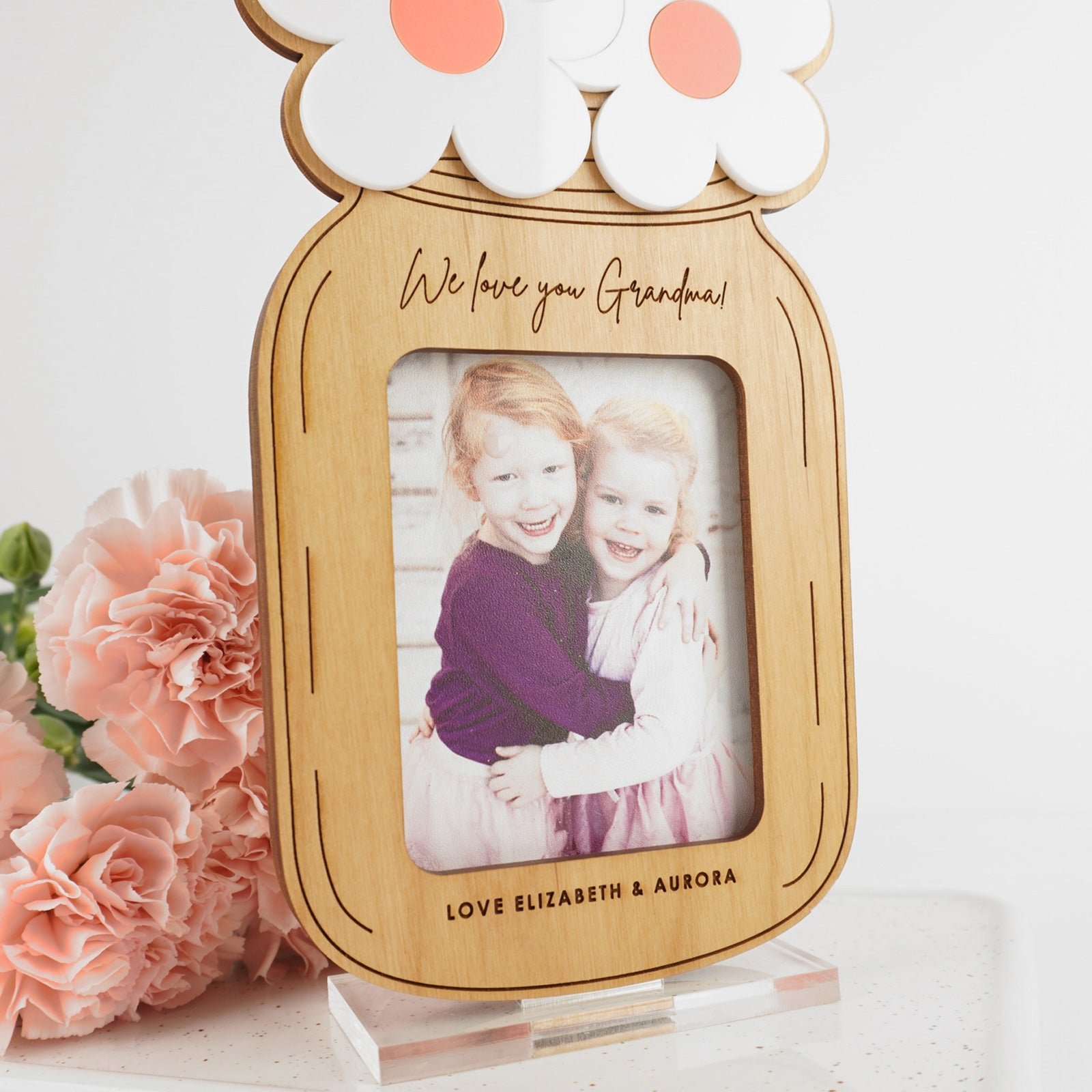 Photo Printed Wooden Flower Mason Jar with Stand