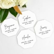 Printed White Acrylic Geometric Octagon Wedding Placecards