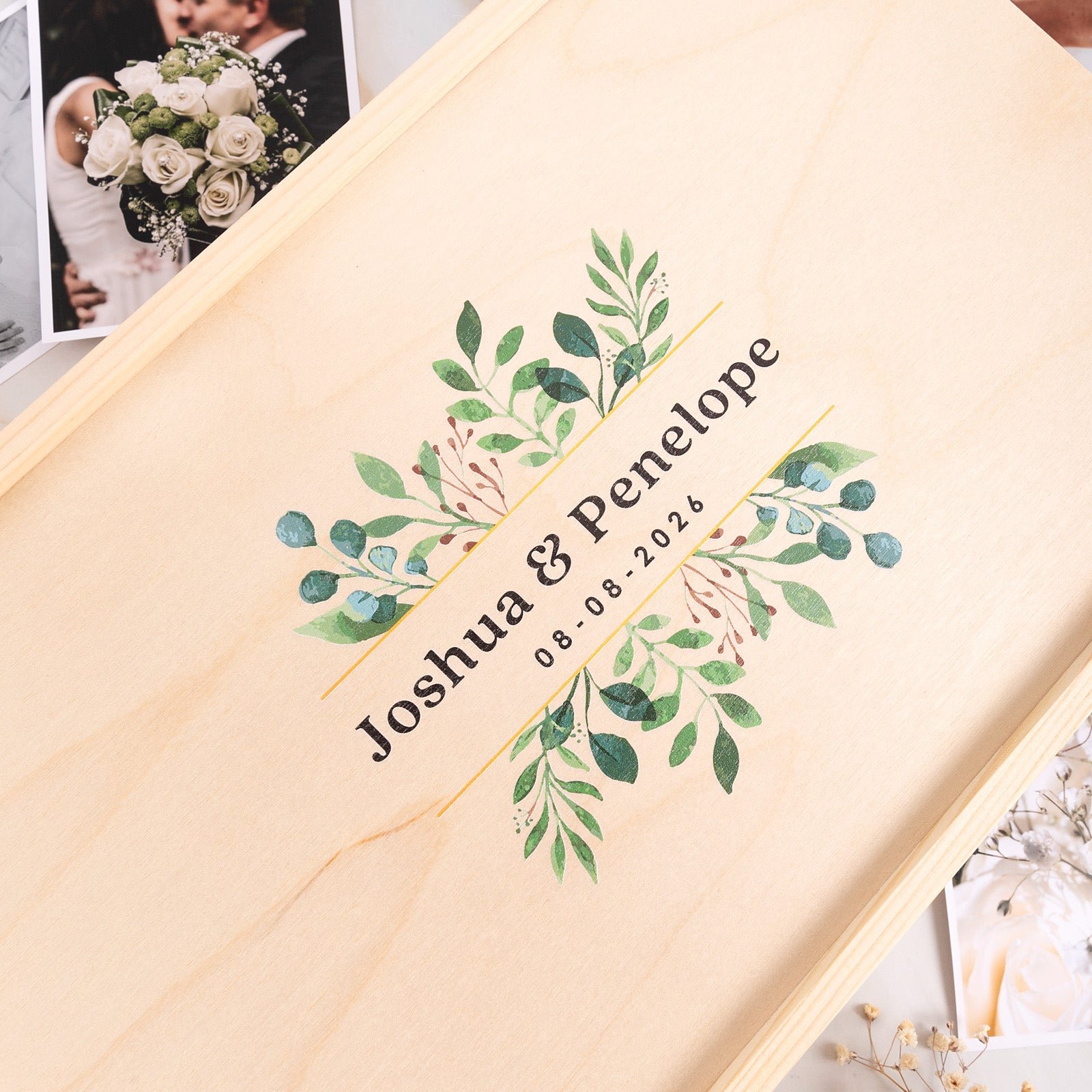 Natural Pine Printed Wedding Keepsake Box