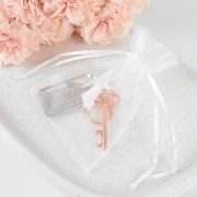 Rose Gold Key Keyring with Engraved Wedding Acrylic Gift Tag