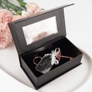 Rose Gold Key Keyring with Engraved Wedding Acrylic Gift Tag