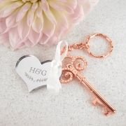 Rose Gold Key Keyring with Engraved Wedding Acrylic ‘Heart’ Gift Tag