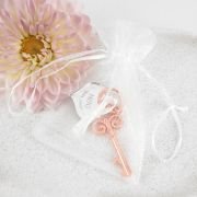 Rose Gold Key Keyring with Engraved Wedding Acrylic ‘Heart’ Gift Tag