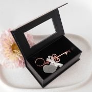 Rose Gold Key Keyring with Engraved Wedding Acrylic ‘Heart’ Gift Tag