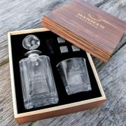 Engraved Rustic Wooden Gift Boxed Decanter Set