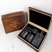 Engraved Rustic Wooden Gift Boxed Decanter Set Birthday Gift