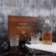 Engraved Rustic Wooden Gift Boxed Decanter Set Birthday Gift