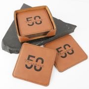 Engraved Set of 6 Birthday Milestone Square Leatherette Coasters