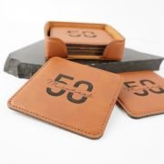 Engraved Set of 6 Birthday Milestone Square Leatherette Coasters