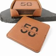 Engraved Set of 6 Birthday Milestone Square Leatherette Coasters