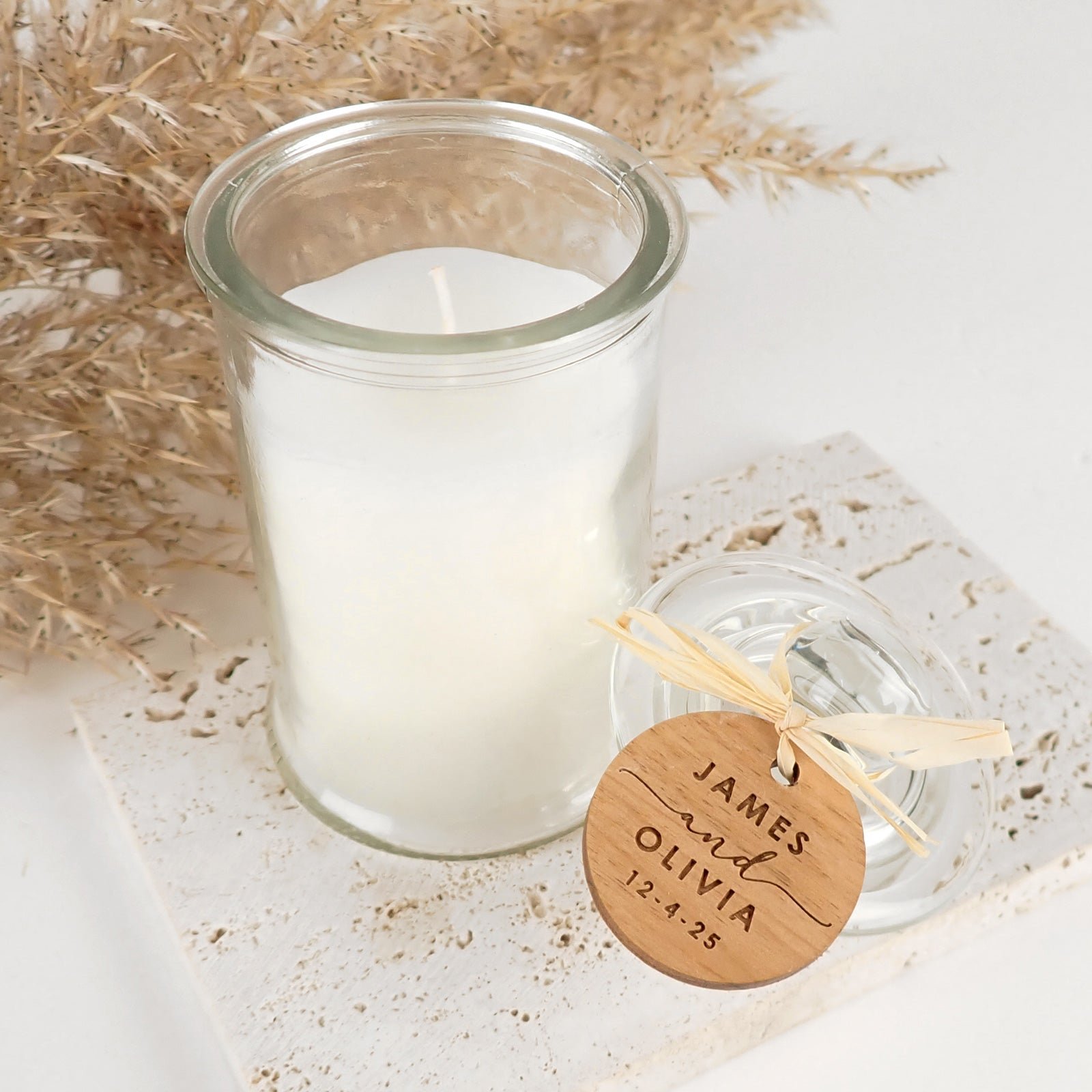 French Tip Candles with Engraved Round Gift Tags Wedding Favour