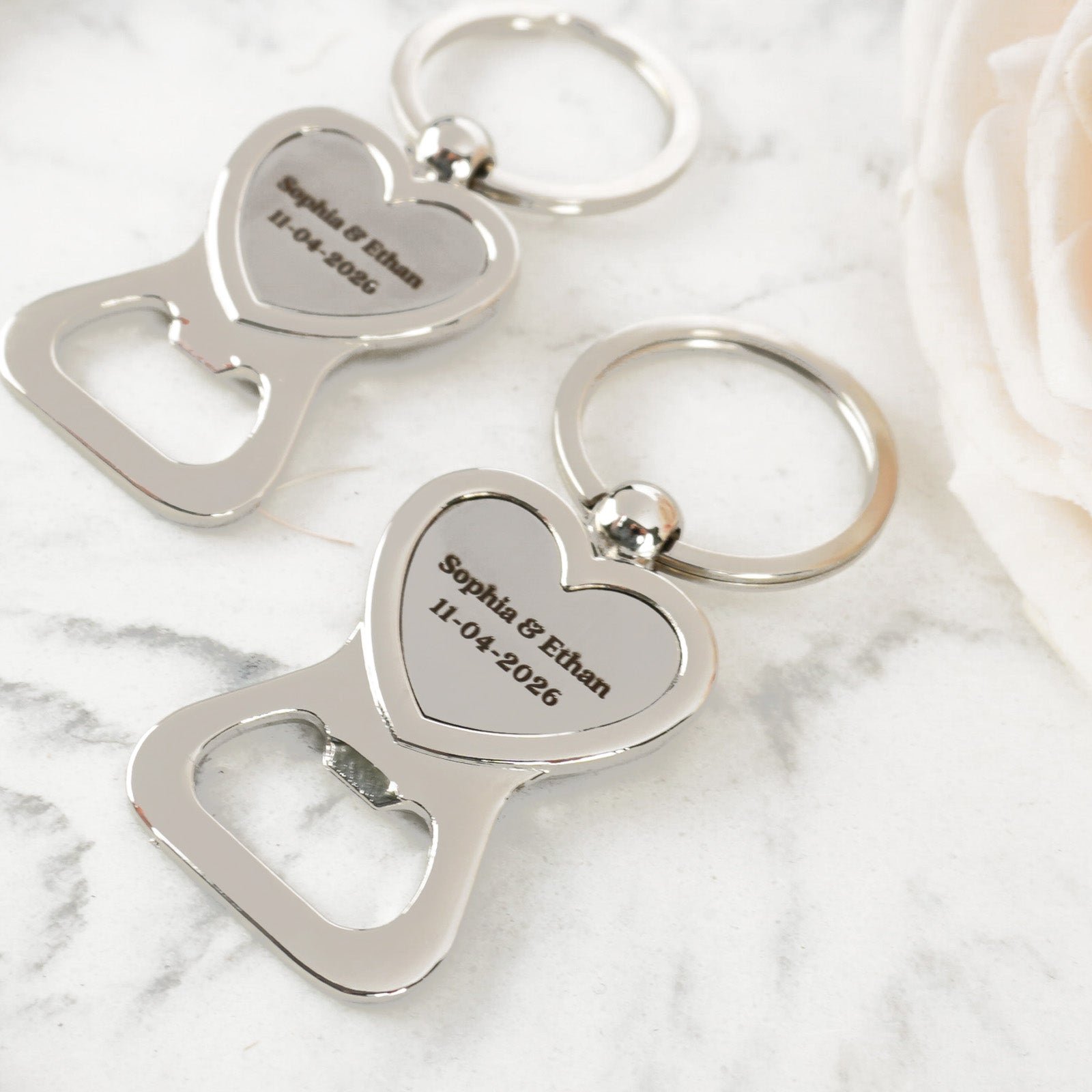 Engraved Silver Heart Keyring / Bottle Opener Wedding Favour