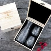 Engraved Wedding Wooden Gift Boxed Wine Decanter Set
