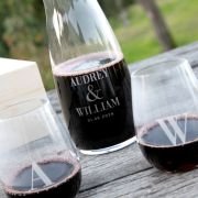 Engraved Wedding Wooden Gift Boxed Wine Decanter Set