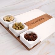 Engraved Acacia Wood and Marble Serving Platter