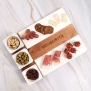Engraved Acacia Wood and Marble Serving Platter