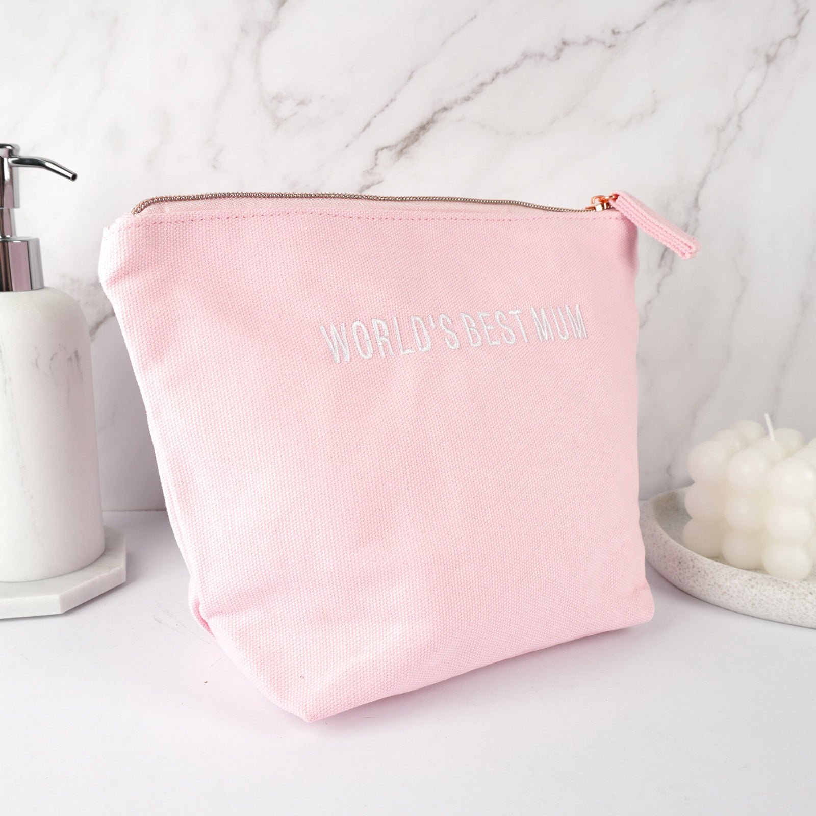Embroidered World’s Best Mum Blush Pink Cosmetic Bag