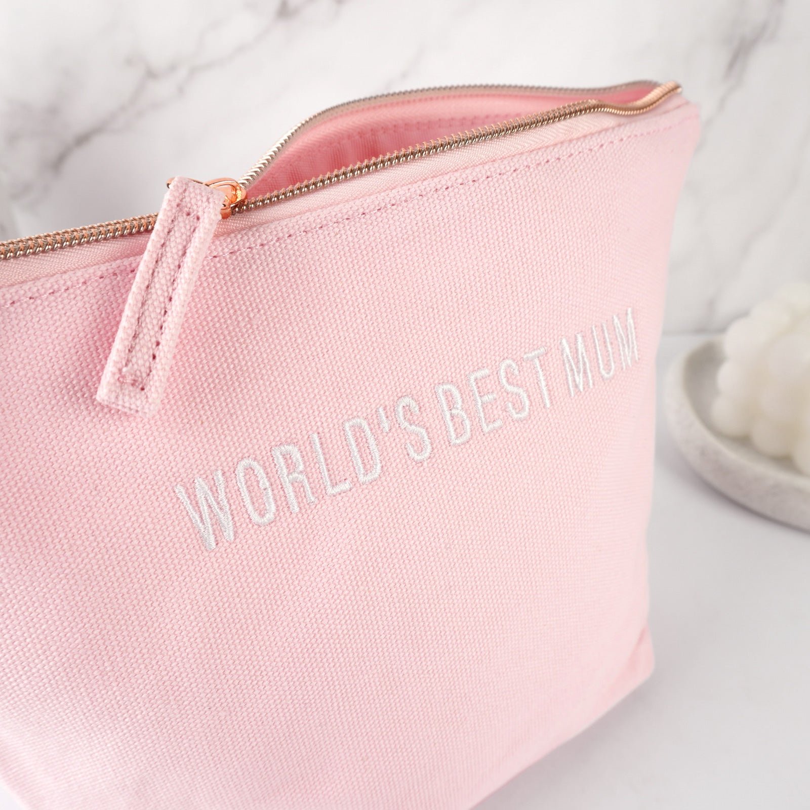 Embroidered World’s Best Mum Blush Pink Cosmetic Bag