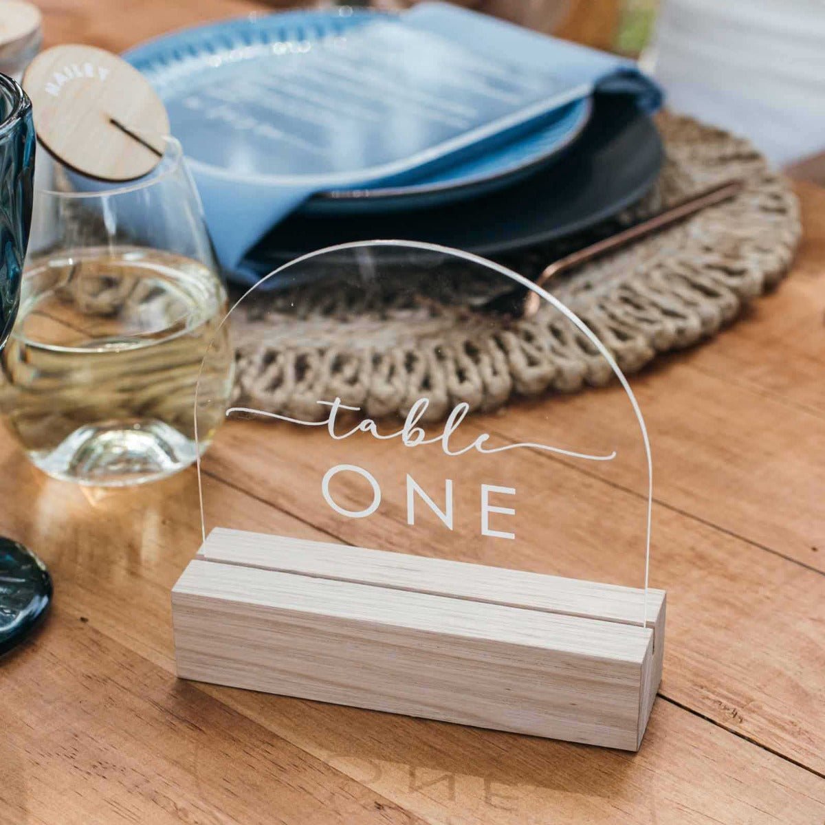 Engraved Clear Acrylic Arch Table Number with Wooden Base