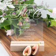 Engraved Clear Acrylic Menu with Wooden Base
