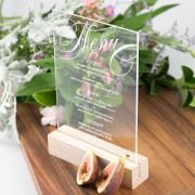 Engraved Clear Acrylic Menu with Wooden Base