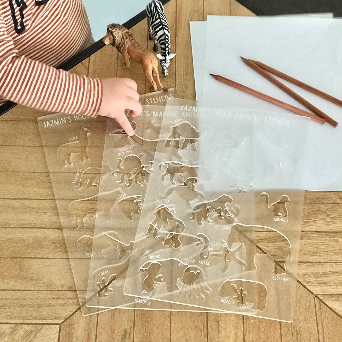 Acrylic Animal Tracing Stencils with Wooden Pencils and Gift Bag