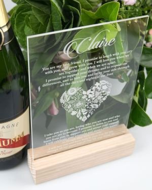 Engraved Clear Acrylic Wedding Vows with Wooden Base