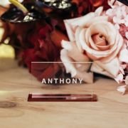 Engraved Clear Acrylic Rectangle Wedding Placecards with Base Stand