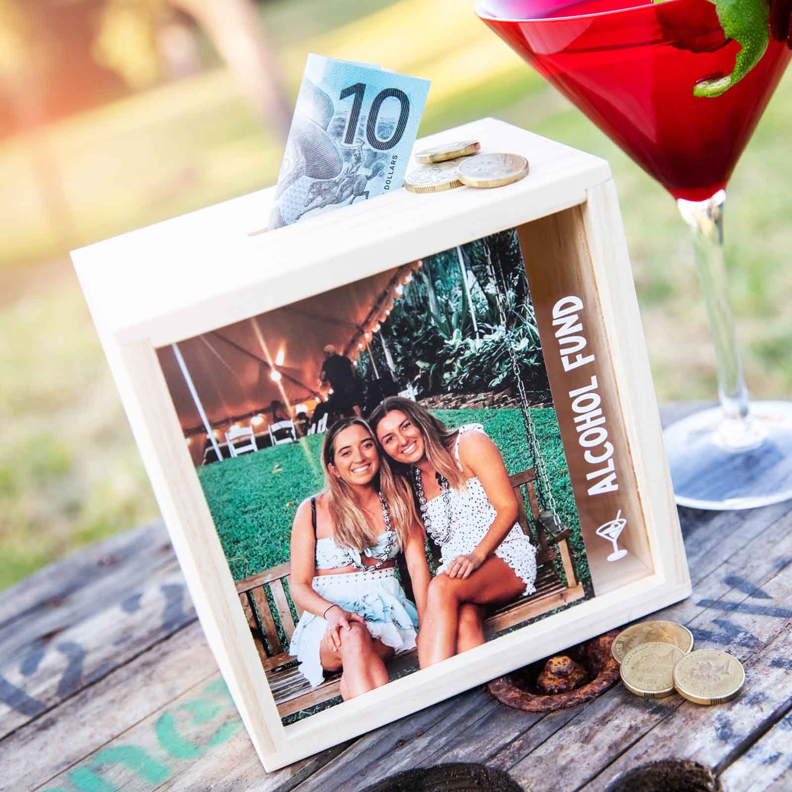 Photo Printed Alcohol Fund Wooden Money Box