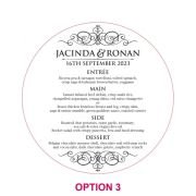 Engraved Round Acrylic Wedding Menus