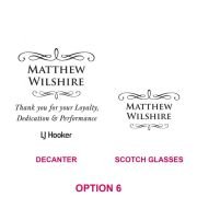 Engraved Deluxe Square Whiskey Decanter PLUS 2 Scotch Glasses Corporate Gift