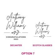 Engraved Deluxe Square Whiskey Decanter PLUS 2 Scotch Glasses Corporate Gift