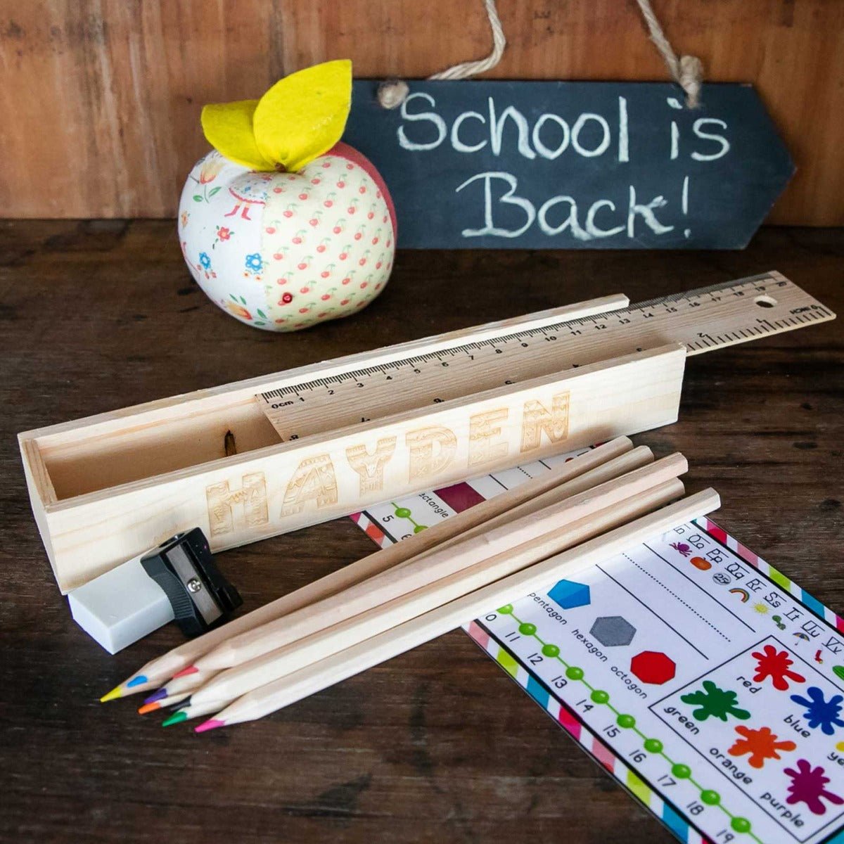 Engraved Wooden Kids Pencil Box
