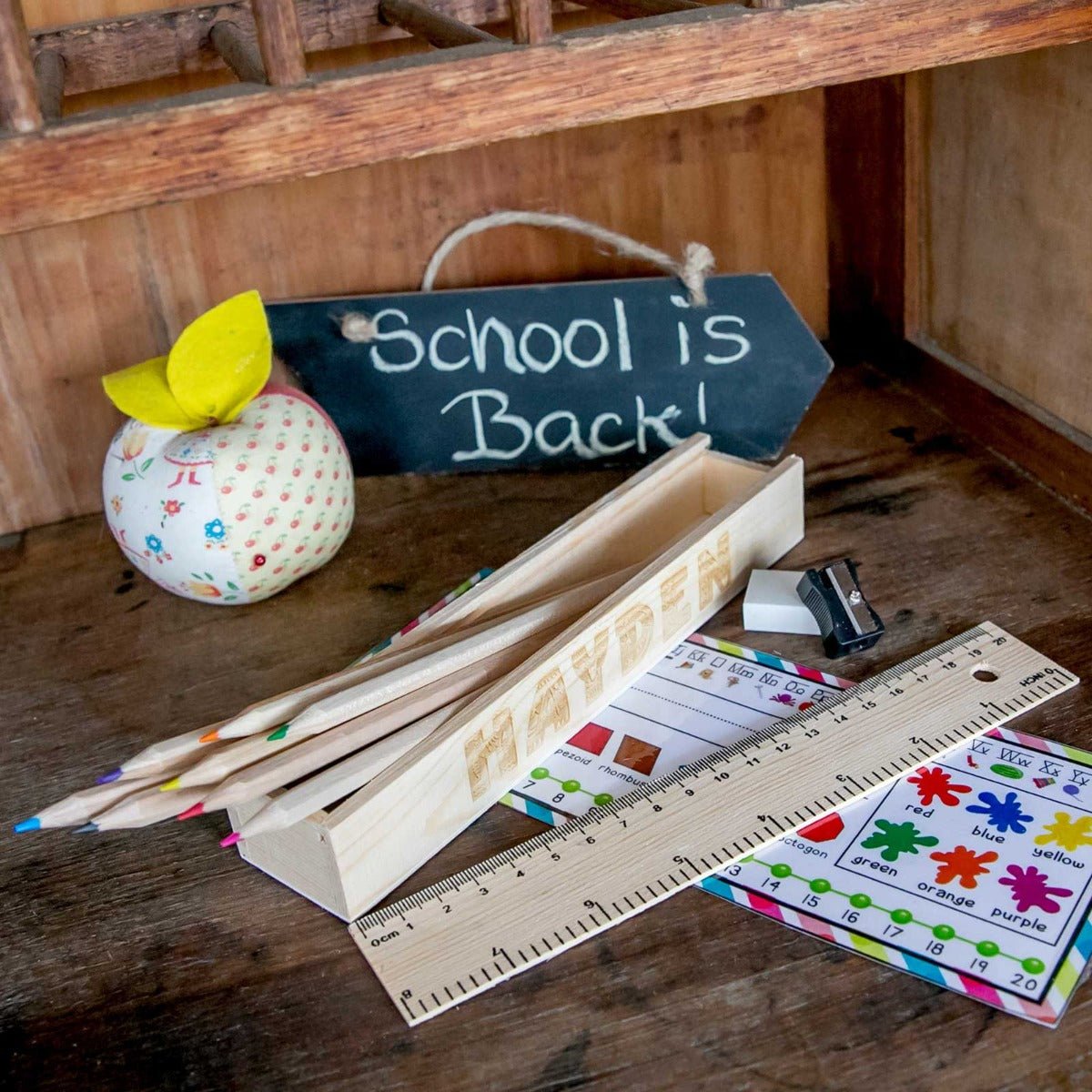 Engraved Wooden Kids Pencil Box