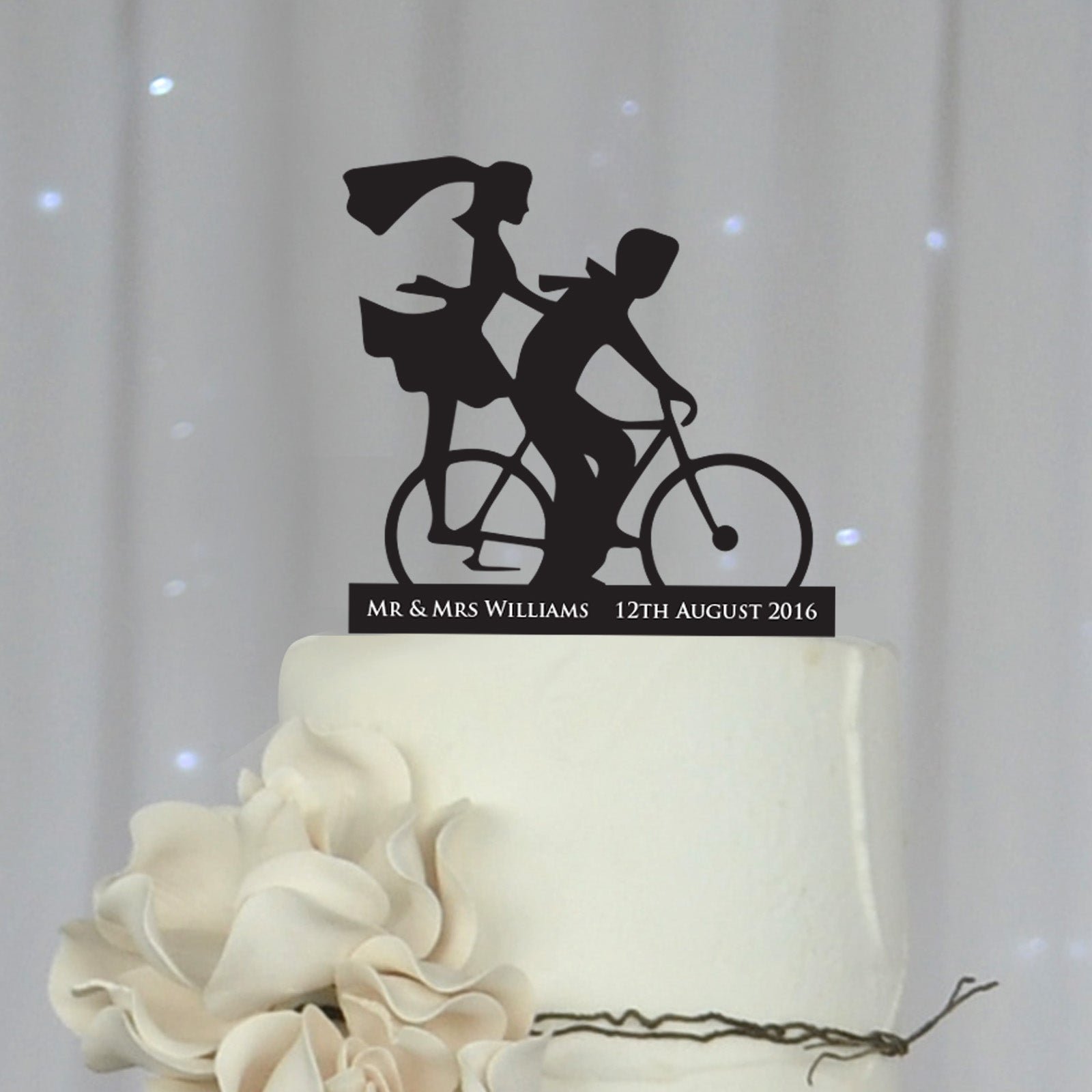 Bicycle Silhouette Acrylic Wedding Cake Topper