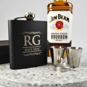 Engraved Birthday 6oz Black Hip Flask with Funnel and Shot Glasses