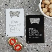 Engraved Black and White Birthday Credit Card Bottle Opener