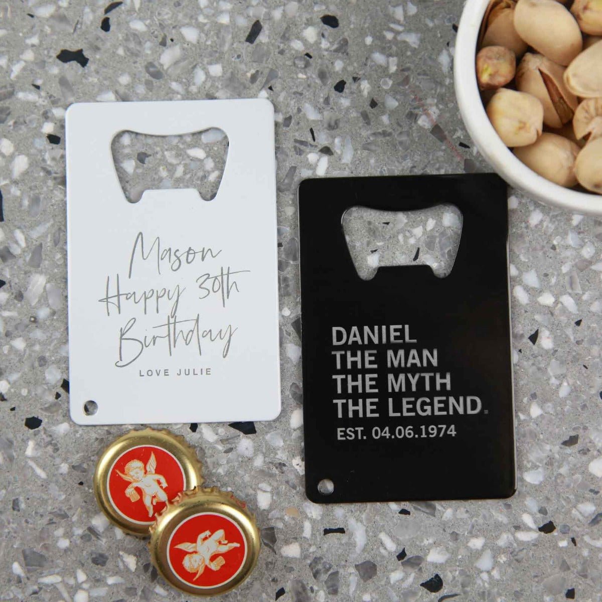 Engraved Black and White Birthday Credit Card Bottle Opener