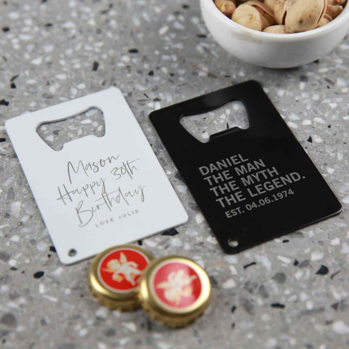 Engraved Black and White Birthday Credit Card Bottle Opener