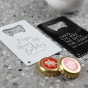 Engraved Black and White Birthday Credit Card Bottle Opener