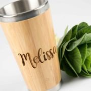 Laser Engraved Bamboo 400ml Travel Mug