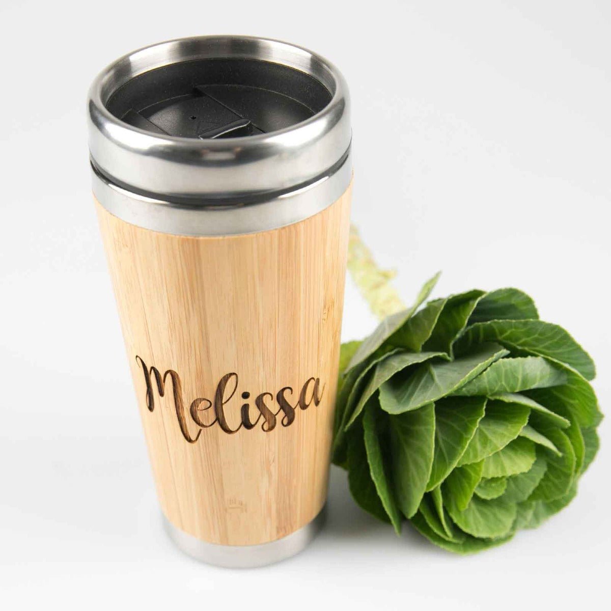Laser Engraved Bamboo 400ml Travel Mug