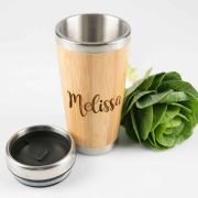 Laser Engraved Bamboo 400ml Travel Mug