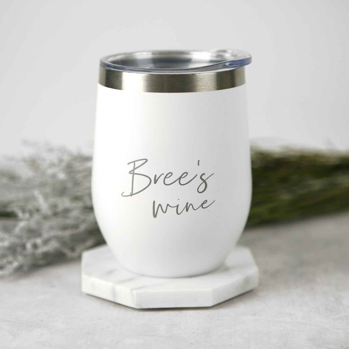 Engraved Birthday White Coffee Keep Cup Wine Sipper Silver Rim