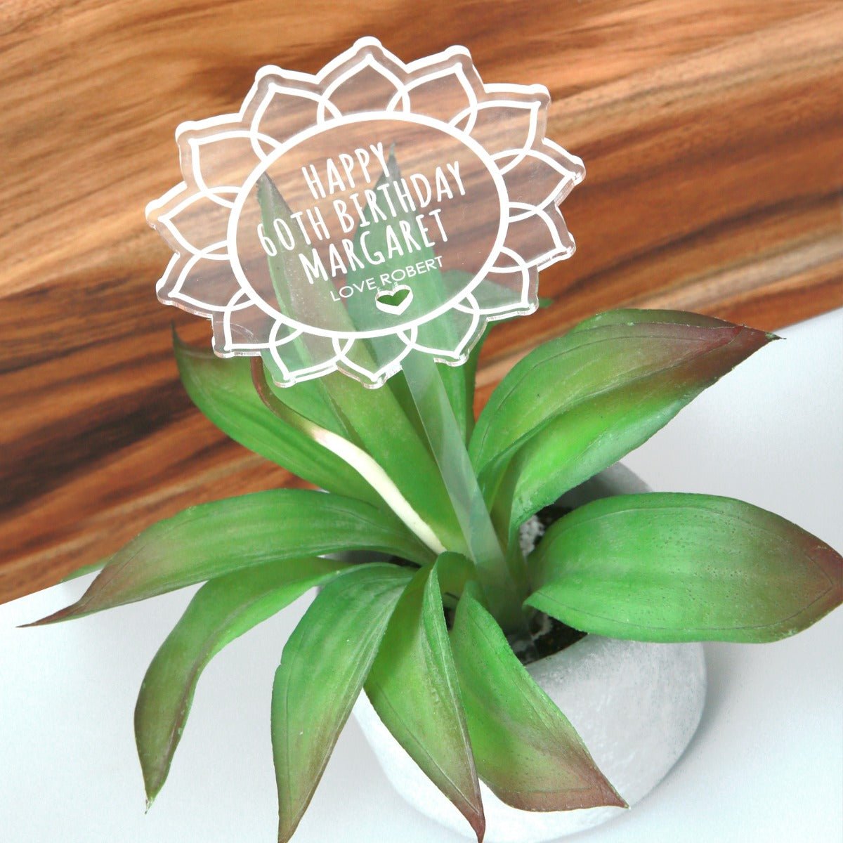 Engraved Birthday Clear Acrylic Planter Stick