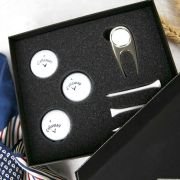 Engraved Birthday Black Leatherette Golf Gift Set